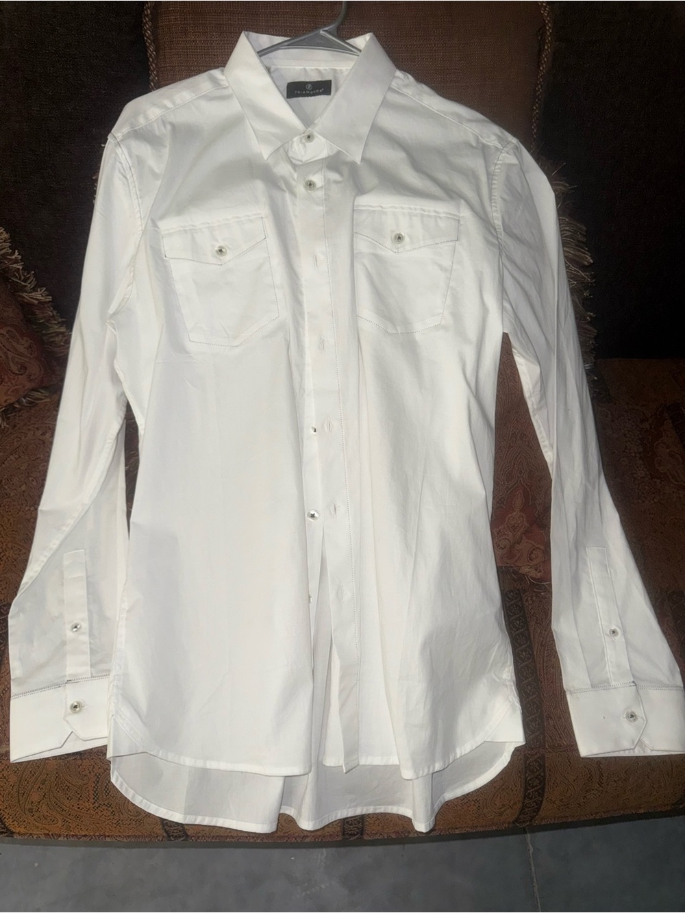 7 Diamonds  Large
Men's White Button-Up Shirt with Chest Pockets